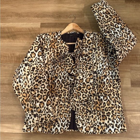 ASOS DESIGN Quilted Brown Black Leopard Print Jacket Tie Closures Sz Small NWOT - Picture 2 of 9